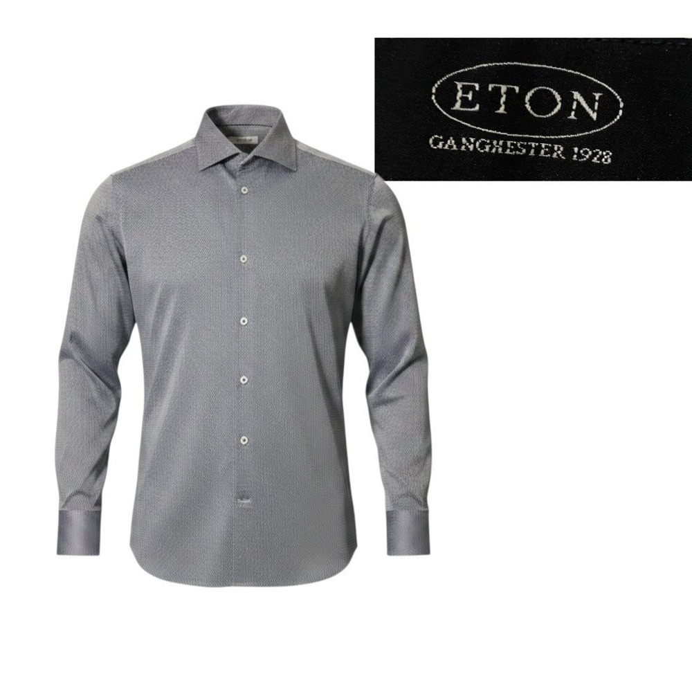 Eton Gray Blue Dobby Twill Contemporary Fit Shirt L Dress Oxford Long Sleeve EUC